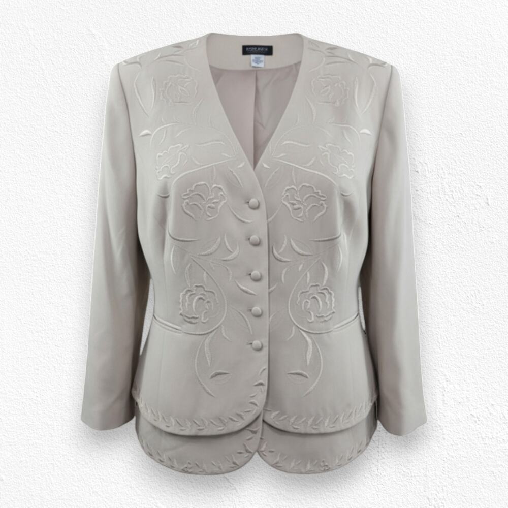 Vintage 90s John Meyer Beige Embroidered Jacket Occasion Blazer Size 32W NWT